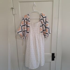 White and Orange Aztec Midi Dress